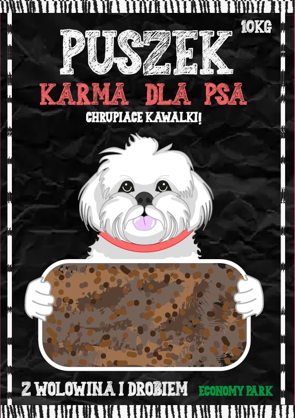 Karma dla psa - opakowanie - Grafika wykonana na zajęciach w LCKZiU - Technik Grafiki i Poligrafii Cyfrowej w Lublinie - Centrum Kształcenia Zawodowego i Ustawicznego - LCKZiU